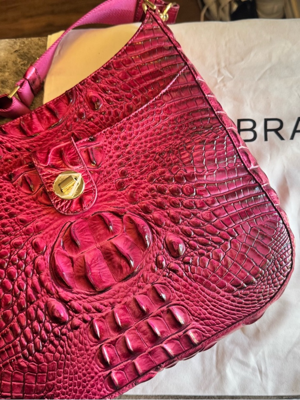 Brahmin Croc-Embossed, Leia, Shoulder Bag in Pomegranate with Gold Hardware NWOT